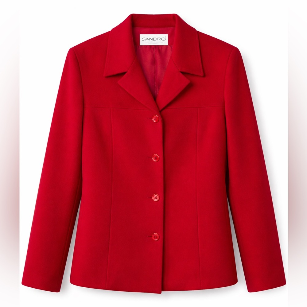 Sandro Paris Blazer – Wool Tailored French Designer Red – Size XL – Quiet Luxury